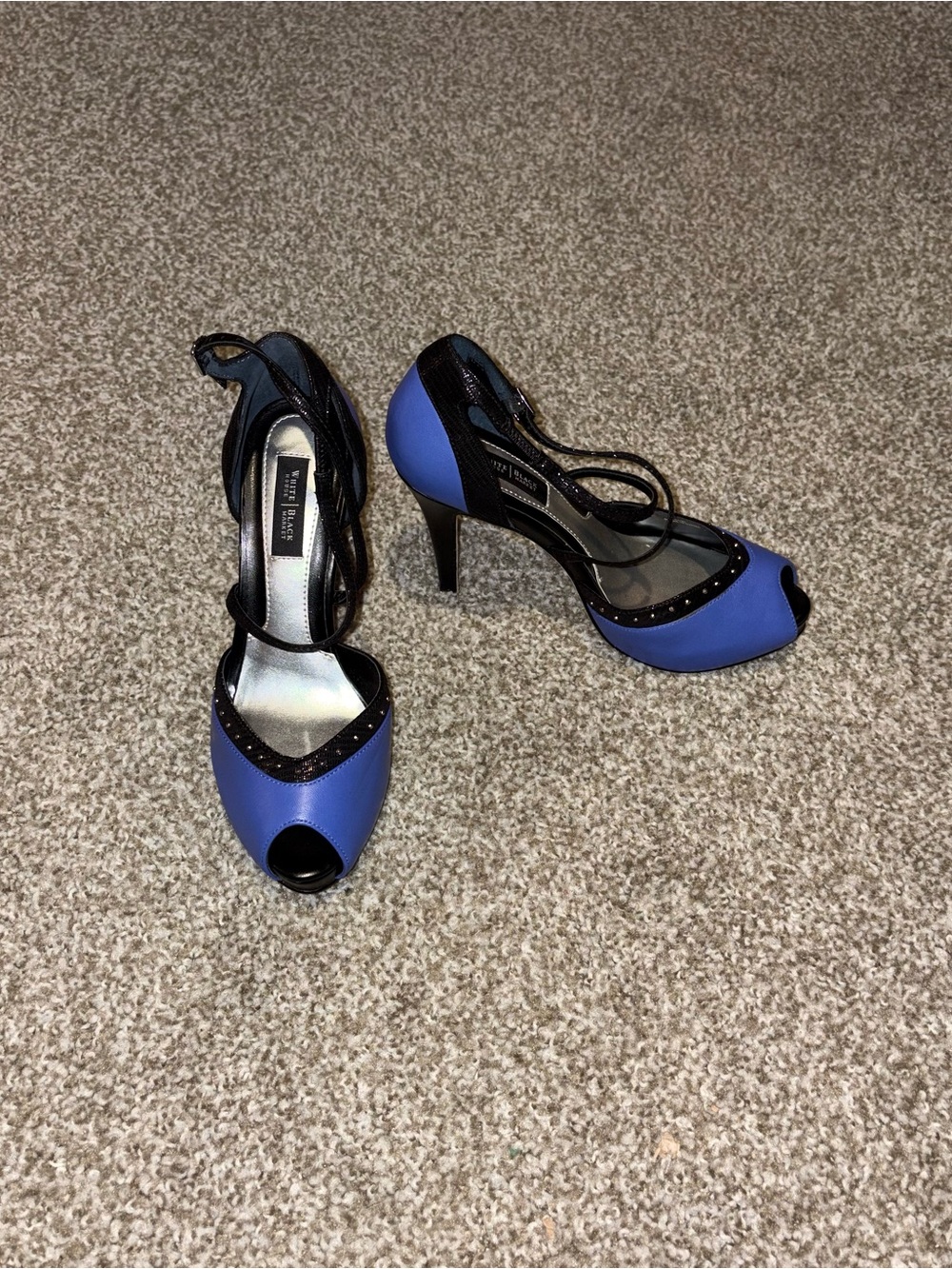 White House Black Market Blue and Black Peep-Toe Heels
